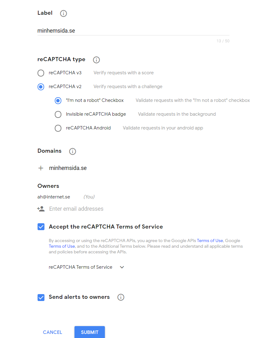 Skapa en reCAPTCHA/Robotfälla Skapa en reCAPTCHA/Robotfälla